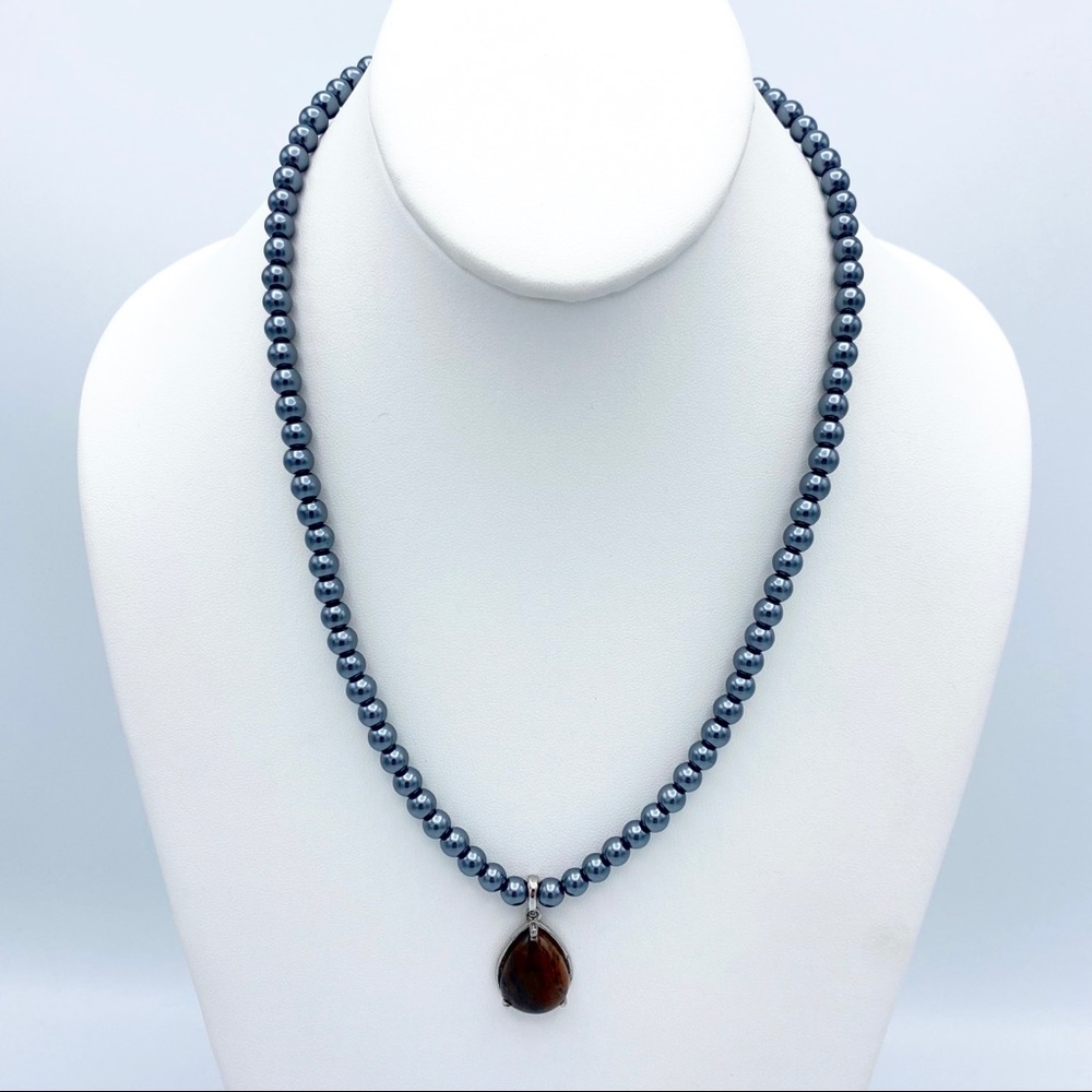 NEW India Faux Tahitian Pearl 316L Stainless Steel Stone Pendant Necklace